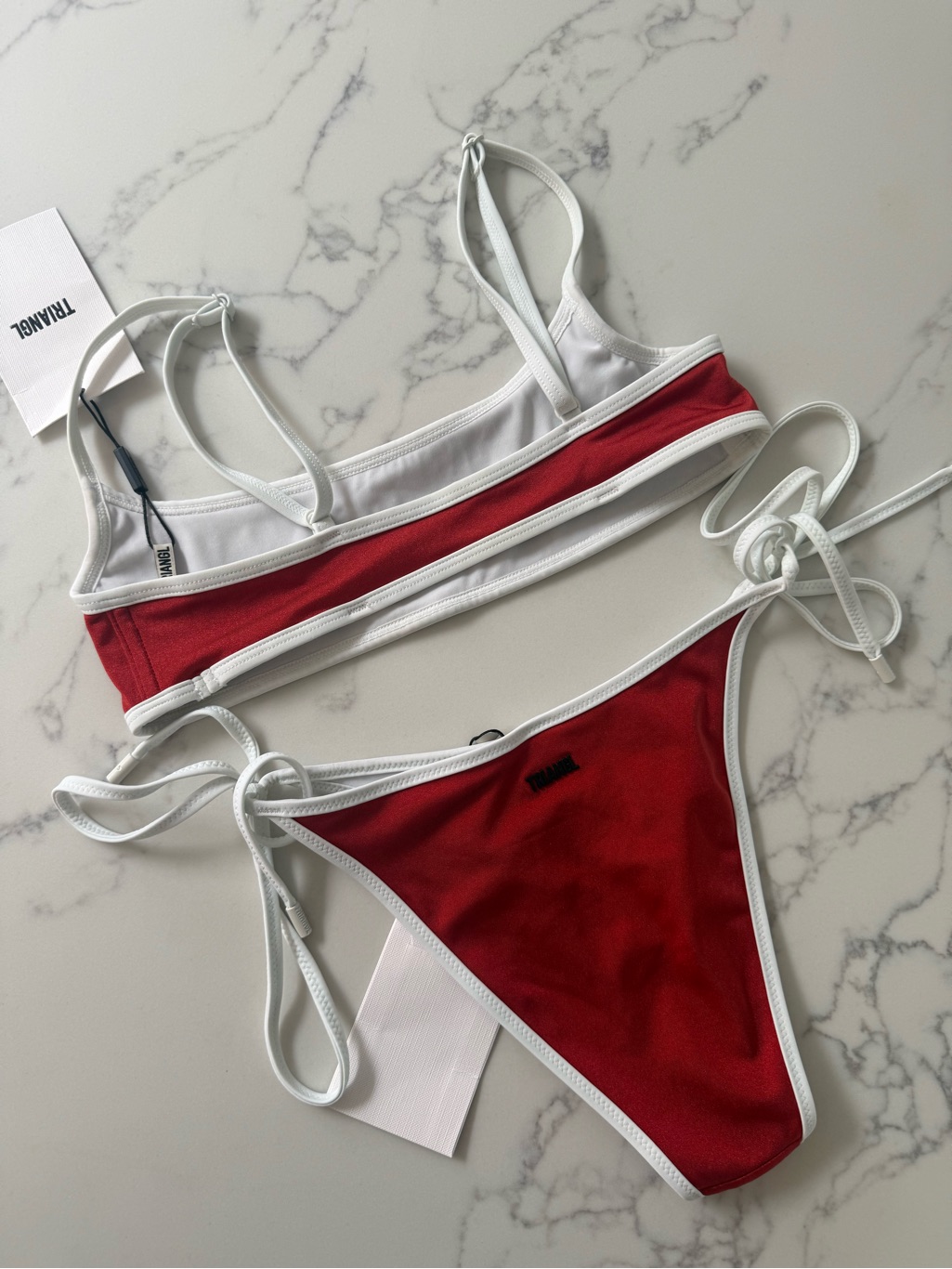 Triangl Mima Top + Vinca Bottoms Bikini Set - Nasse Red / White - Size Small — image 2 of 7